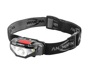 ANSMANN Lampada frontale a LED HD70B, 65 lumen, IP44, protezione dagli spruzzi d'acqua, portata 80 m, 3 funzioni, lampada da testa da 3 W, ideale per ciclismo, corsa con cane, jogging, pesca,