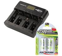 ANSMANN Powerline 5 Pro Caricabatterie Per 1-4 Batterie Nimh/Nicd Batteria 9V Nimh/Nicd E-Block e USB incl. 2x ANSMANN maxE Baby C 2500mAh