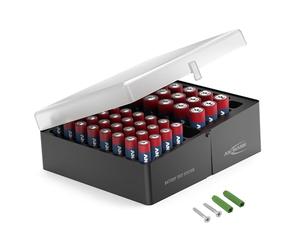 ANSMANN Scatola portabatterie per 56 batterie con 32 pezzi Micro AAA e 20 pezzi Mignon AA, scatola portabatterie, con supporto a parete, plastica
