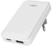 ANSMANN Caricabatterie USB, caricabatterie rapido con adattatore USB C e A, alimentatore piatto a 2 porte, alimentatore per iPhone 16/15/14/13/12/11 Pro Max, Samsung, Android