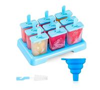 Ansmio - Stampo per ghiaccioli per gelati, 9 stampi per ghiaccioli, riutilizzabili, per fai da te, con pennello per la pulizia e imbuto pieghevole in silicone