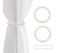 ANSNOW Fermatendai per Tende, Confezione da 2 Fermagli per Tende con Perle, Supporto Decorativo per Ferma Tende con Cordino Elastico, Clip per Tende, Fibbia per Tende Sottili o Spesse ((Bianco)