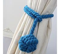 ANSNOW un Paio Di Fermatende per Tende Fatte a Mano, Accessori per Tende con Nappe e Palline in Corda Di Cotone/Blu