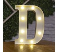 Anso, lettere dell'alfabeto con luci LED in plastica bianca, numeri illuminati, da appendere, decorazione da A a Z, 0~9 (Lettera D)