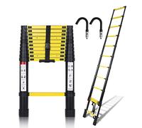 Ansobea Scala telescopica 3,8 m con gancio rimovibile, scala in alluminio allungabile, scala multiuso telescopica, portata 150 kg, colore: nero e giallo