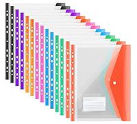 Ansook 14 Pezzi A4 Tasche Perforate Espandibili,Portafogli A4 Cartelle in Plastica,Custodia Per Documenti in Plastica Trasparente A4 con Bottoni Automatici ed Etichette,7 Colori