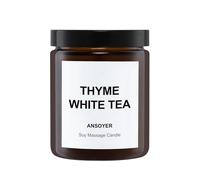 ANSOYER Candela da massaggio 200 g I Candela rilassante I Realizzata con olio di cocco + olio di soia I Candele da massaggio | Idratante e nutriente per la Spa domestica (Timo Tè bianco)