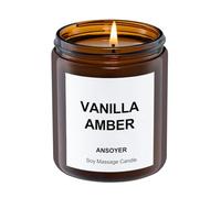 ANSOYER Candela da massaggio 200 g I Candela rilassante I Realizzata con olio di cocco + olio di soia I Candele da massaggio | Idratante e nutriente per la Spa domestica (Ambra Vaniglia)