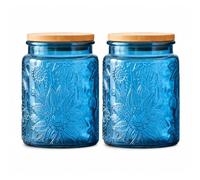 ANSQU Barattolo di vetro vintage, da, con coperchio, barattolo colorato per cucina, dispensa, barattolo in vetro per alimenti, per caffè, tè, caramelle, biscotti, zucchero (Blu 2, 700 ml)