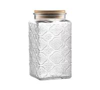 ANSQU Barattolo in vetro vintage da 0,9 l, con coperchio in legno di bambù, ermetico, per bancone della cucina, dispensa, biscotti, caffè, tè, zucchero (begonia quadrata)