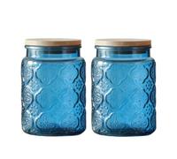 ANSQU Confezione da 2 Barattoli Blu Vintage in Vetro Con Coperchi, 50 ml, Decorativi per Casa, Cucina, Caffè, Tè, Biscotti, Caramelle