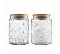 ANSQU Set di barattoli di vetro vintage con contenitore ermetico con coperchio in legno di bambù per bancone da cucina, dispensa, caffè, tè, zucchero, 700 ml