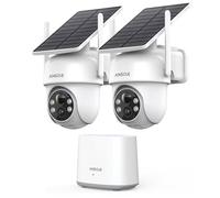 ANSQUE 2K Telecamera Esterno Senza Fili Solare, Kit 2 Cam con Stazione base, No Abbonamento, 32GB Locali, Pan&Tilt 360°, Batteria 365 Giorni, Visione Notturna Colori, Facile Installazione, WiFi 2.4/5G