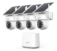 ANSQUE 2K Telecamera Esterno Senza Fili Solare, Kit 4 Cam con Stazione base, No Abbonamento, 32GB Locali, Pan&Tilt 360°, Batteria 365 Giorni, Visione Notturna Colori, Facile Installazione, WiFi 2.4/5G