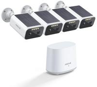 ANSQUE 2K Telecamera WiFi Esterno Senza Fili Solare - Batteria 365 Giorni, Kit 4 Cam con Home Station, 32GB Locali, No Abbonamento, Rilevamento umano AI, Visione Notturna Colori, Allarme, 2 Vie Audio