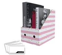 ANSSDO Confezione da 6 portariviste in cartone di alta qualità, organizer per riviste, organizer per riviste, grande volume come contenitori per libri o cartelle per scrivania, a righe rosa,