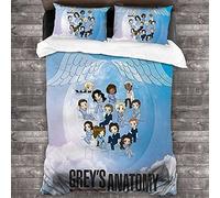 ANSSON Grey's Anatomy, biancheria da letto Meredith, copripiumino e 2 federe, in microfibra traspirante, per adulti (240 x 220 cm + 80 x 80 cm x 2, grigio