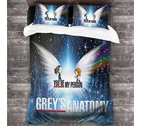 ANSSON Grey's Anatomy, biancheria da letto Meredith, copripiumino e 2 federe, in microfibra traspirante, per adulti (240 x 220 cm + 80 x 80 cm x 2, grigio3)