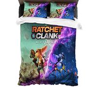 ANSSON Ratchet & Clank - Set di biancheria da letto per bambini, in microfibra, 1 copripiumino e 2 federe, motivo gioco (135 x 200 cm + 80 x 80 cm x 2, Ratchet6)