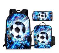 Ansteade Set di 3 zaini per ragazzi e ragazzi, zaino per il rientro a scuola con portapranzo e astuccio, fantastico zaino da calcio per ragazzi e adolescenti, zaino da scuola da 43,2 cm, per studenti