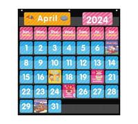 ANSTROUT Calendario tascabile grande con 44 tasche, per aule scolastiche, con 85 carte, dimensioni: 63,5 x 61 cm, calendario mensile e meteo, nero, tabella tascabile per bambini che imparano a casa o