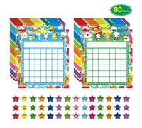ANSTROUT Confezione da 80 grafici di incentivazione in classe per 2 disegni con 2400 adesivi colorati a forma di stella per bambini, studenti, insegnamento in aula o uso familiare..