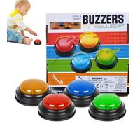 Answer Buzzers, Classroom Game Buzzers with Lights, 3.15x3.15x1.57 inches 4-Pack Fun Response Buttons Family Competitions, Team Activities, Easy to Use Buzzer Set for Learning, Training, and Parties