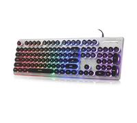 ANSWK Tastiera stile macchina da scrivere con pannello in metallo, retroilluminazione a LED arcobaleno, tasti rotondi, anti-ghosting, resistente alle fuoriuscite, con cavo USB, retrò, 104 tasti per