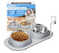 Ant Away - Ciotole per cibo e acqua per gatti, rialzate con supporto, in acciaio inossidabile, ciotole inclinate, anti vomito, set di ciotole per acqua e cibo per gatti doppie (grigio, 473,6 g)