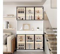 Anta in vetro, altezza 200 cm, vetrina bianca con luci a LED, libreria multiuso per collezioni, camera da letto, soggiorno, ufficio, telaio porta bianco-nero
