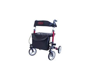 Antar 14651 Premium in alluminio Rollator Set, leggero del viaggio Rollator con accessori, pieghevole in 3 per bagagliaio, Viaggio e Volo, altezza regolabile, cintura, Stock titolare, Rosso, rot