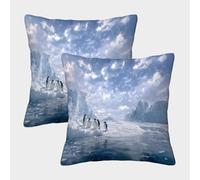 Antarctic Penguins-Wildlife Nature Scene Federe Cuscini Per Divano Decorativa Art Fodere Cuscino Confezione Da 2 Con Cerniera Invisibile Sedia Camera Da Letto 40x40cm