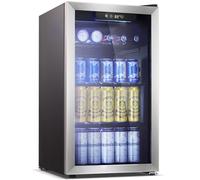 Antarctic Star Refrigeratore per bevande da 125 lattine, mini frigo per bibite, birra, vino, acciaio inossidabile, telaio della porta per ufficio, bar con ripiani regolabili rimovibili, nero