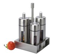 Antcher Basic - Set di saliera e pepiera, in acciaio inossidabile e acrilico, per olio e aceto, sale e pepe, 4 pezzi