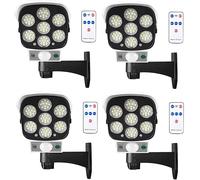 AntDau71 - 4 x Telecamere FINTE da esterno Sicurezza e antifurto con pannello solare sensore di movimento Telecomando. Impermeabile, con luce LED rossa lampeggiante con 77 led faretto luce