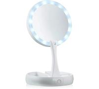 AntDau71® - Specchio da trucco con luce LED, ingrandimento 1X/10X, specchio cosmetico da tavolo e bagno pieghevole e girevole, leggero e compatto da viaggio, alimentato a batterie e USB