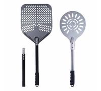 Antech - Pala Pizza Forata in alluminio Anodizzato 30x30 cm con Manico Estensibile + Paletta Ruota Pizza in Alluminio da 25 cm (10 pollici). Per Pizza Pane Crostate - Set di due pale -