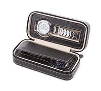 ANTEISI Custodia per orologi da viaggio per uomini, custodia in pelle PU con cerniera organizer per orologi, custodia portatile con cerniera per orologio da viaggio a 2 posti, adatta per soggiorno,