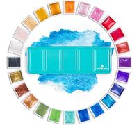 ANTEK ART Acquerello Metallizzato, Set di Colori Acquerelli Metallici Glitterati in Custodia Metallica Portatile con Tavolozza, per Artisti, Pittori (24 colori)