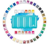 ANTEK ART Acquerello Metallizzato, Set di Colori Acquerelli Metallici Glitterati in Custodia Metallica Portatile con Tavolozza, per Artisti, Pittori (48 colori)