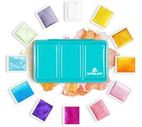 ANTEK ART Acquerello Metallizzato, Set di Colori Acquerelli Metallici Glitterati in Custodia Metallica Portatile con Tavolozza, per Artisti, Pittori (12 colori)
