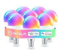 ANTELA Lampadina Alexa E14 4.5W, Smart Bulb LED G45 WiFi Lampadine RGB Bianco freddo Luce bianca calda, Controllo APP, Controllo vocale, Compatibile con Alexa, Google Home, 8Pezzi