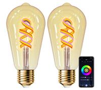 ANTELA Lampadina Intelligente Wifi Vintage Edison ST64 (Ambra-2), Lampadine Alexa E27 Smart LED Bulb 5W, Lampadina Dimmerabile Wifi RGB, Compatibile con Google Home, 2 pezzi
