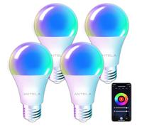 ANTELA Lampadina LED Alexa E27 Wifi, 7W 806LM Dimmerabile Lampadina Smart RGB 2700k-6500k, Compatibile con Alexa e Google Home, App Controllato, 4Pz