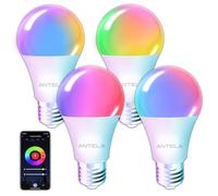 ANTELA Lampadina WiFi Intelligente E27, 9W 1000 Lumen Lampadine Led Smart Alexa Multicolore RGBCW Dimmerabile 2700-6500K, Funziona con Alexa e Google Home, Telecomando con APP, 4Pezzi