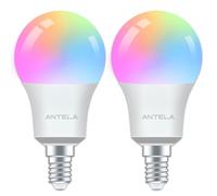 ANTELA Lampadina Wifi Intelligente LED Smart Multicolore, E14, 8W 80W equivalente, Dimmerabile RGB & 2700K-6500K, Compatibile con Alexa e Google Home, Telecomando con APP, 2 pezzi