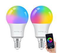ANTELA Lampadine LED Alexa Inteligente WiFi E14, Dimmerabile Lampadina Smart 7W 806ML 80W equivalente, RGB & 2700K-6500K bianco freddo caldo, compatibile con Alexa/Google Home, 2 pezzi