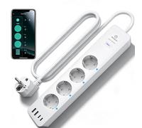 ANTELA Multipresa Intelligente con 4 Prese AC + 4 Porte USB, Ciabatta Smart Alexa WiFi, Protezione da Sovraccarico, Monitoraggio del Consumo, Telecomando APP, Programma e Timer