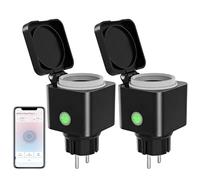 ANTELA Presa Smart Wifi per Esterno, Presa Wifi Intelligente Compatibile con Alexa e Google Home, Smart Plug Monitoraggio del Consumo Energetico, Telecomando, Timer, 2,4 Ghz, 16A, IP54，2Pz