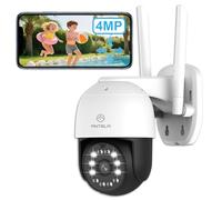 ANTELA Telecamera di Sorveglianza Esterna 4MP, Visione Notturna a Colori/IR, Compatibile con Alexa e Google Home, Sensore di Moviment, Notifica Allarme, IP65 Impermeabile
